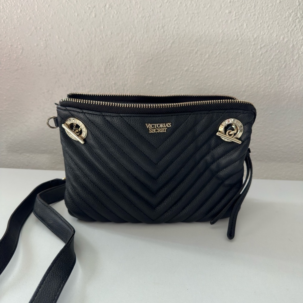 Victoria's Secret Black Chevron Crossbody Bag